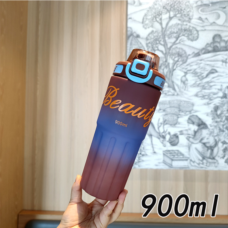 Al por mayor de alto valor visual de doble bebida taza de plástico portátil botella de agua deportiva de color gradiente hervidor de agua 900ml comercio electrónico transfronterizo