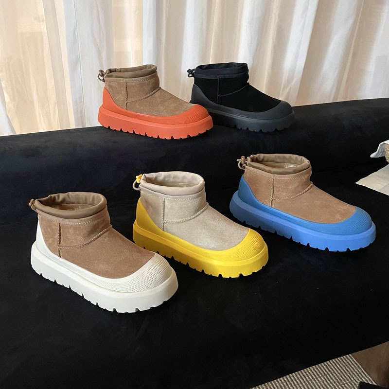 Dongguan High-Quality Warm and Waterproof Sheepskin All-In-One Thick-Soled Boots for Men and Women, Color Shell Snow Boots, Same Style as Stars