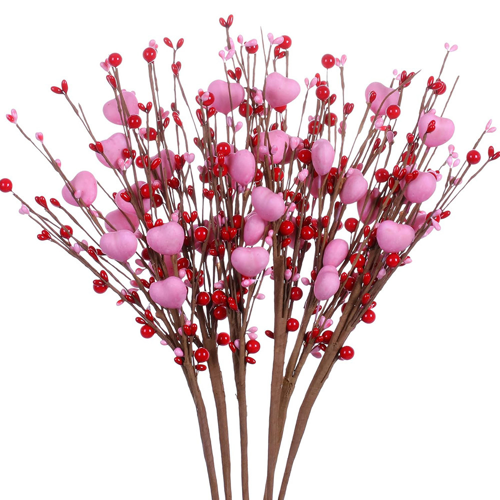 6 transfronterizos nuevo día de San Valentín amor bayas simuladas flor decoración floral rama de Amazon día de San Valentín en forma de corazón