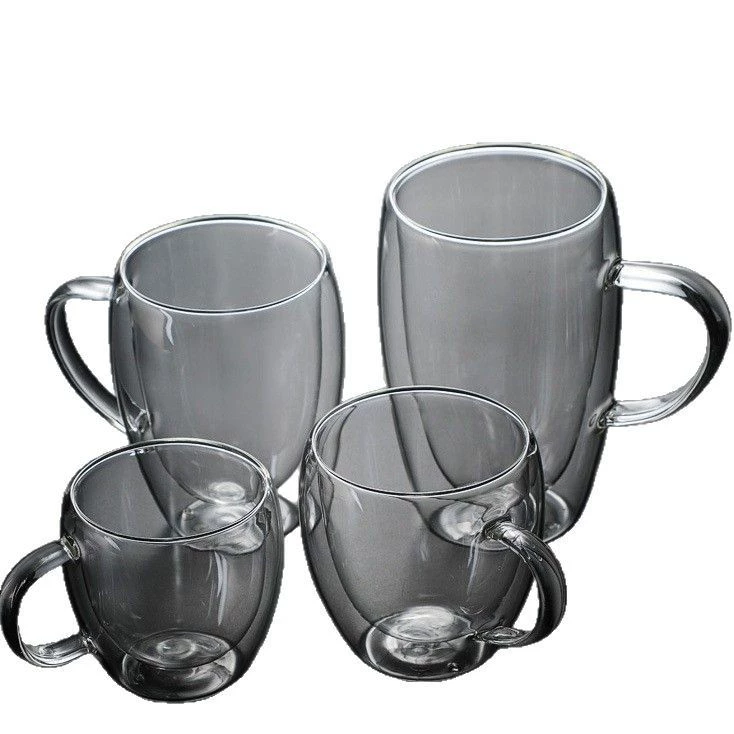 High borosilicate glass egg-shaped cup, simple, transparent and high temperature resistant single-layer cup with handle, household thickened glass cup