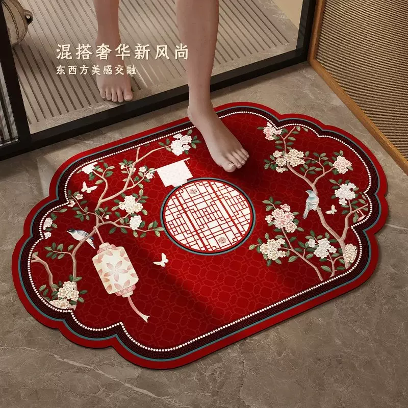 浴室门口地垫中国风硅藻泥洗手间卫生间吸水防滑脚垫入户进门垫子