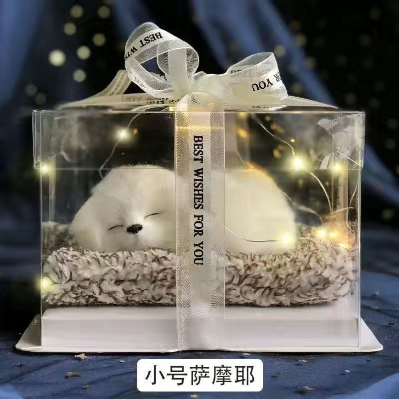 Llamará juguetes de simulación adornos de carbón de bambú modelo de gato adornos juguetes de peluche muñeca caja de regalo de cumpleaños