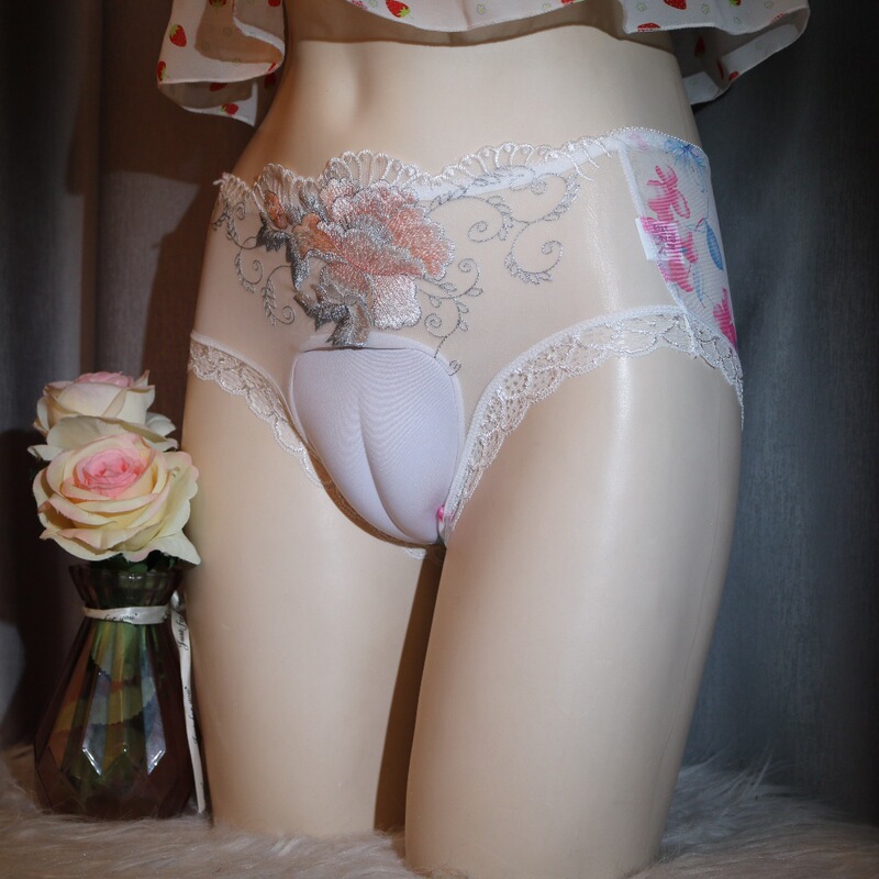 Unisex Mesh Embroidery Abalone-Patterned Faux-Male Underwear with Hidden Penis Pouch, Sexy Transparent Briefs Unisex Mesh Embroidery Abalone-Patterned Faux-Male Underwear with Hidden Penis Pouch, Sexy Transparent Briefs