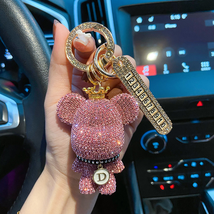 Diamond Crown Violent Bear Car Keychain Anti-Lost Number Plate Pendant Men's and Women's Car Keychain Holiday Gift Diamond Crown Violent Bear Car Keychain Anti-Lost Number Plate Pendant Men's and Women's Car Keychain Holiday Gift