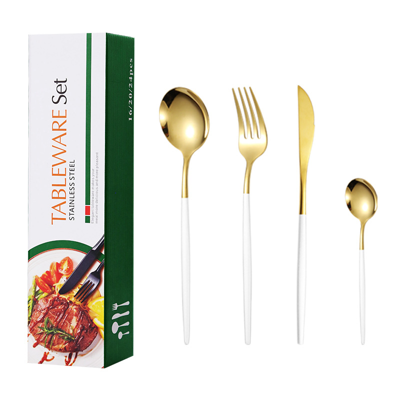 Vajilla de acero inoxidable transfronterizo Amazon 16 piezas conjunto tenedor y cuchara comida occidental Portugal cuatro piezas conjunto cuchillo, tenedor y cuchara traje regalo