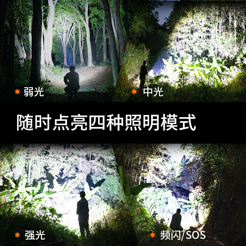 Shenhuo Linterna de luz fuerte de alta potencia LED transfronteriza súper brillante al aire libre impermeable de larga duración linterna al por mayor