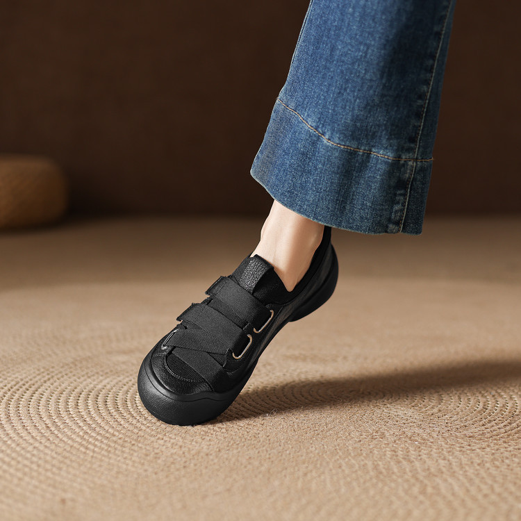 Giày sneaker nữ chunky đế dày da dê phối màu cao cấp — màu đen, màu trắng ngà chi tiết 75