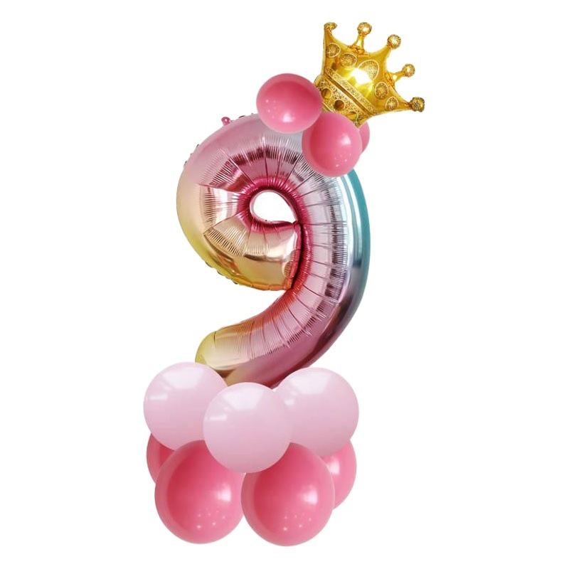 Globo de aluminio de número degradado de 32" con corona para cumpleaños