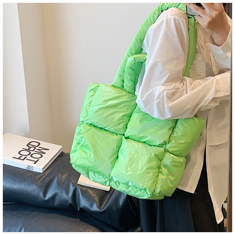 Down Bag Women Fashion Large Capacity Tote Bag High grade Shiny Handbag Simple Checkered Cotton Bag Shoulder Bag_voghion.com