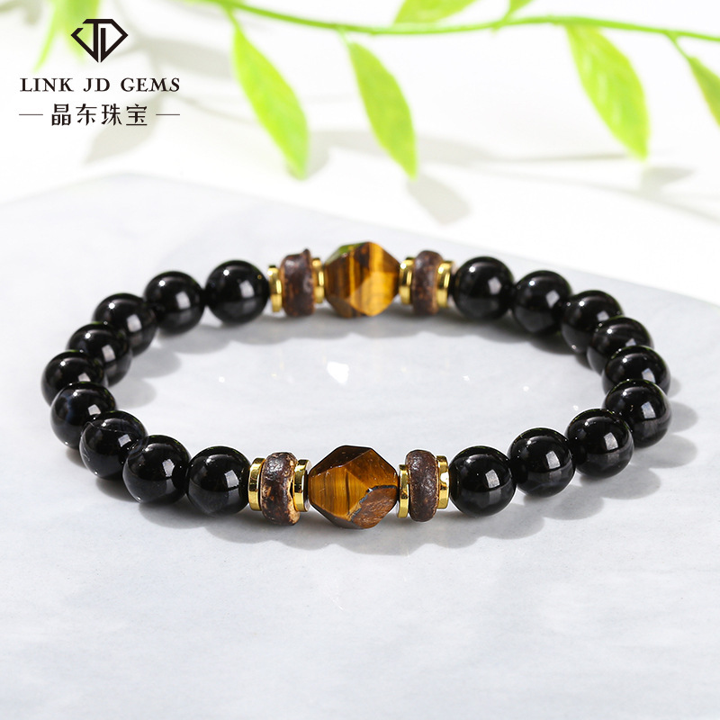 Jingdong Jewelry 3A Natural Black Agate Yellow Tiger Eye Diamond Bead Bracelet European and American Cross-border Fashion Men's and Women's Bracelet Wholesale Jingdong Jewelry 3A Natural Black Agate Yellow Tiger Eye Diamond Bead Bracelet European and American Cross-border Fashion Men's and Women's Bracelet Wholesale