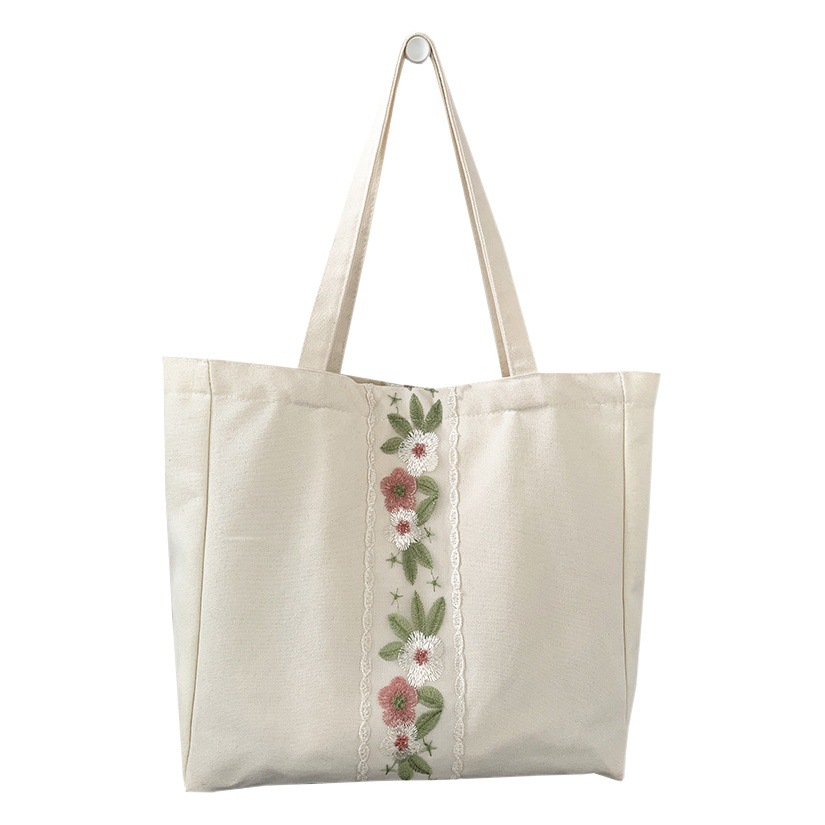 Bolso de lona bordado hombro de las mujeres artístico fresco simple viaje yoga gran capacidad estudiante clase bolsa de oficina