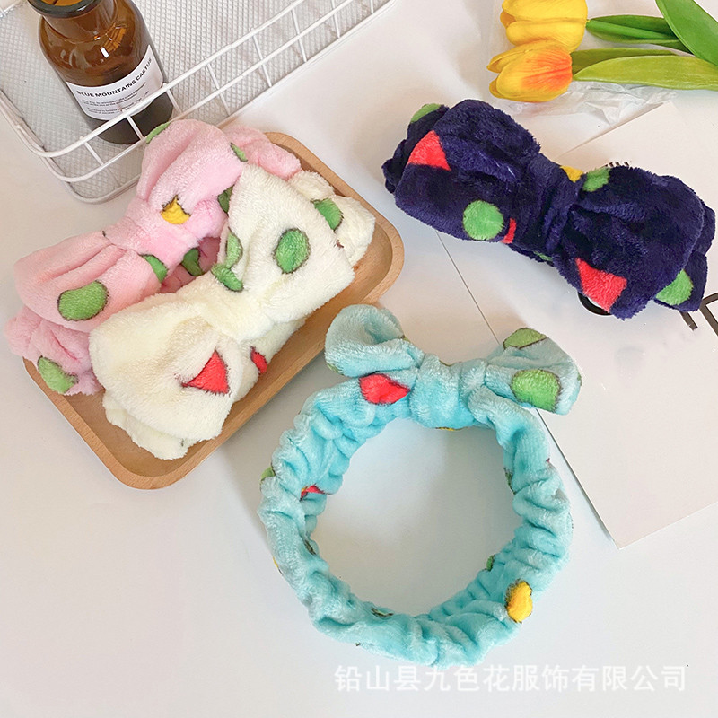 Diadema con lazo impreso creativo europeo y americano, diadema de felpa, tocador para mujer, tocado de maquillaje, diadema de franela, accesorios para el cabello