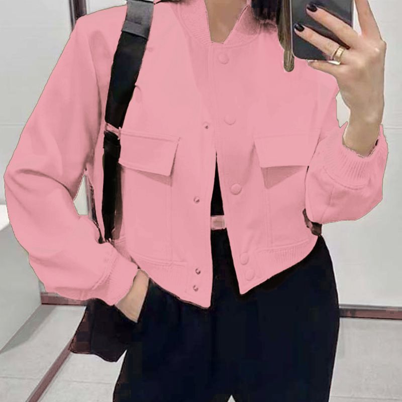 跨境外贸2025新款欧美女装气质女复古棕色宽松口袋长袖西装外套女|undefined