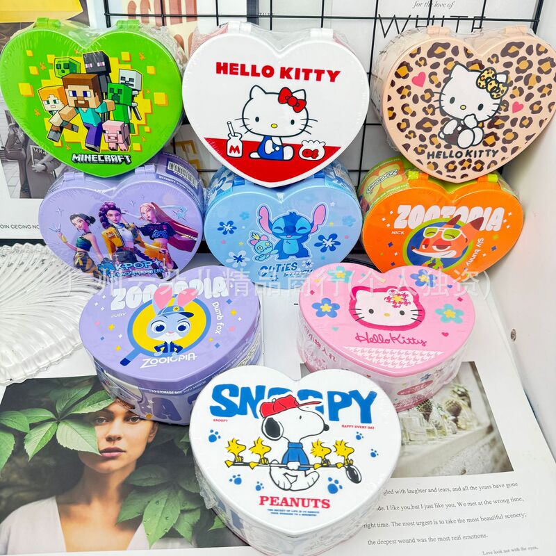 New Cartoon Snoopy Girl Group Zootopia Double-Layer Heart-Shaped Jewelry Box with Mirror, Creative Birthday Gift Jewelry Box