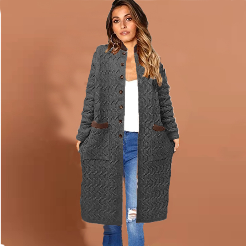 Comercio transfronterizo europeo y americano nuevo botón largo cardigan Delgado suéter de punto Amazon nueva chaqueta suéter mujeres