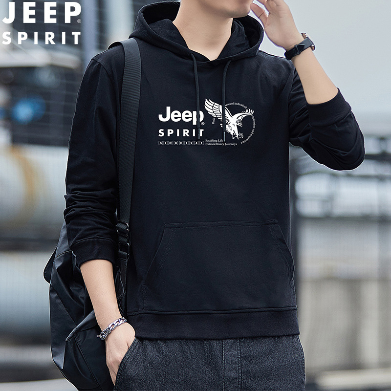 JEEP SPIRIT Sweatshirt Men's Fashionable Casual Printed Hooded Top Spring Pullover Jacket HL7835