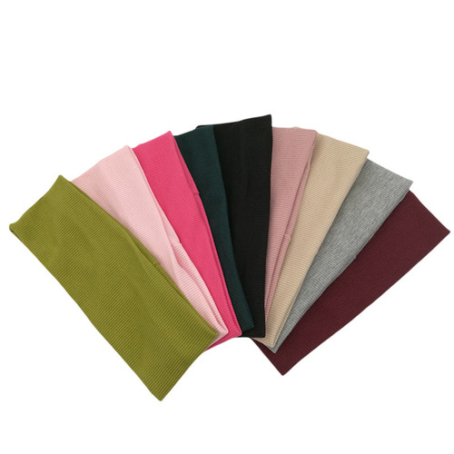 2024 New Fashion Solid Color Knitted Wide Elastic Headband Yoga Sports Hair Tie Ins Hair Accessory