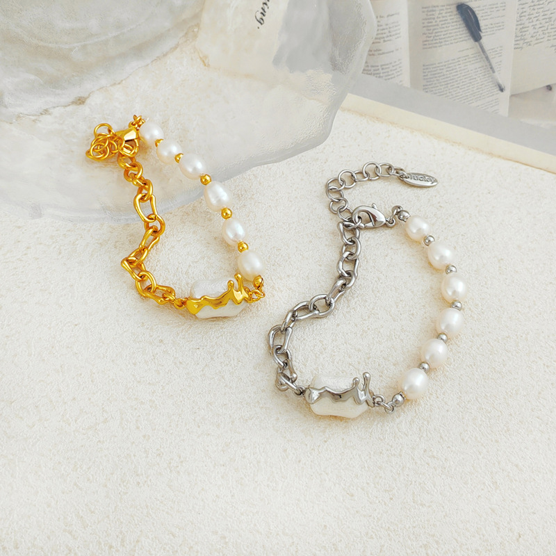 Fashion Irregular Copper Patchwork Pearl Bracelets 1 Piece