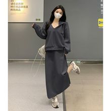 秋季新款洋气减龄显瘦套装女大码卫衣遮肉两件套连衣裙子胖MM女装