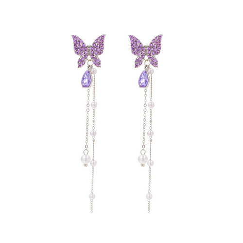 XP17 fairy sweet butterfly earrings, high-end lady style long pearl tassels, slimming earings