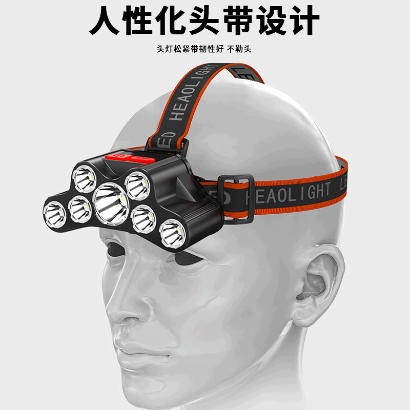 Transfronterizo de plástico 7 cabezal de luz recargable al aire libre luz de pesca nocturna lámpara de minería iluminación portátil LED auricular