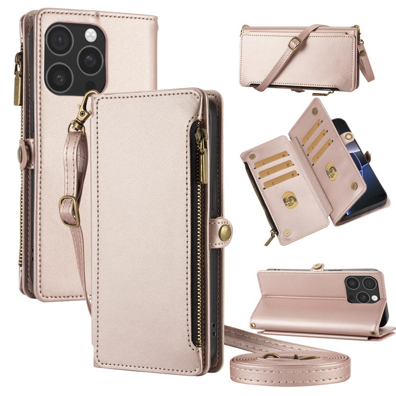 Suitable for iPhone 17 Pro Max Protective Case Zipper Wallet Mobile Phone Case Leather Case Card Anti-Fall Mobile Phone Case