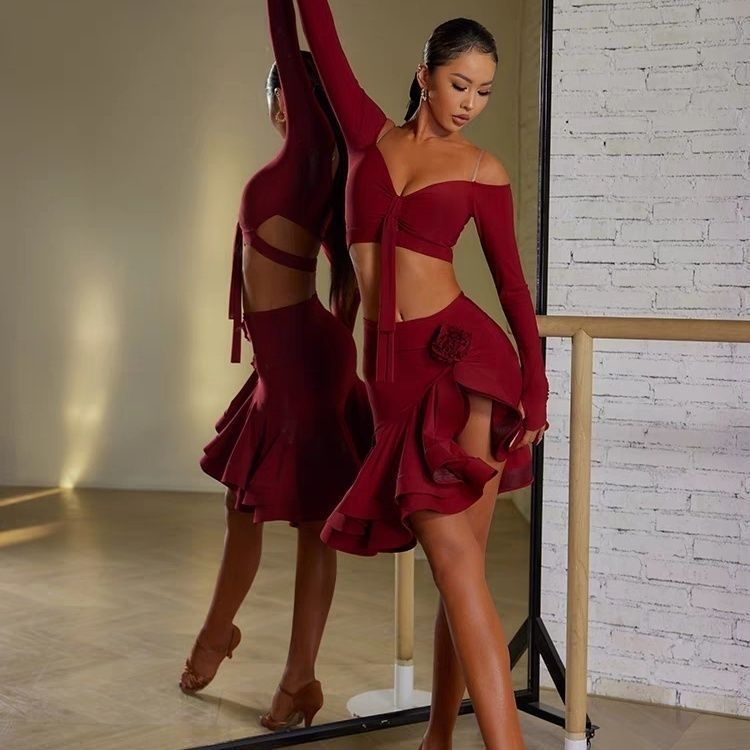 Little Zym Spring and Summer New Adult Latin Dance Clothing, Foreign Style Heavy-Duty Large Swing Skirt Performance Clothing