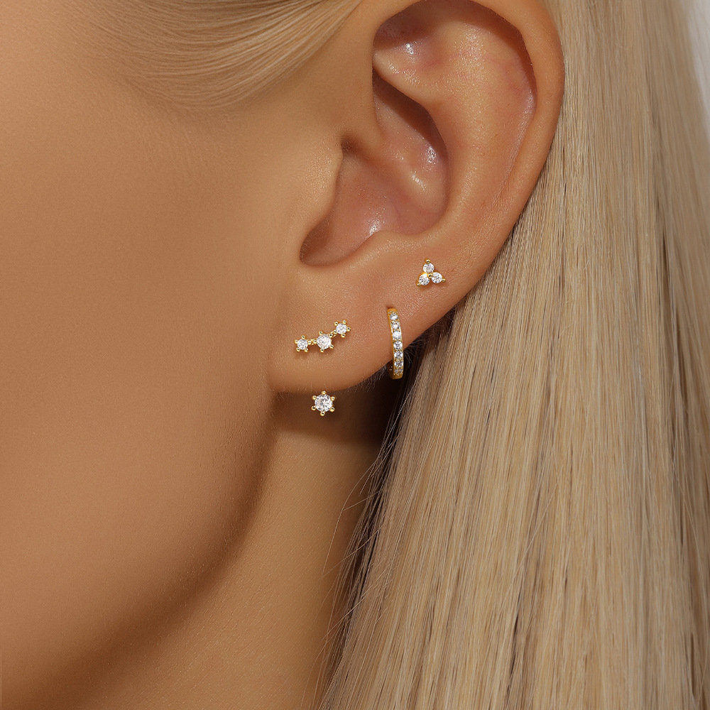 4g Weight 925 Sterling Silver Ear Needle Material Zircon Inlay Material Earrings Classification 1 Set Quantity Holiday, Daily Occasion 925 Sterling Silver Material Geometric Pattern Women's Gender Plating, Inlay Design Simple Style Style 1 Set 925 Sterling Silver Zircon Geometric Earrings 9