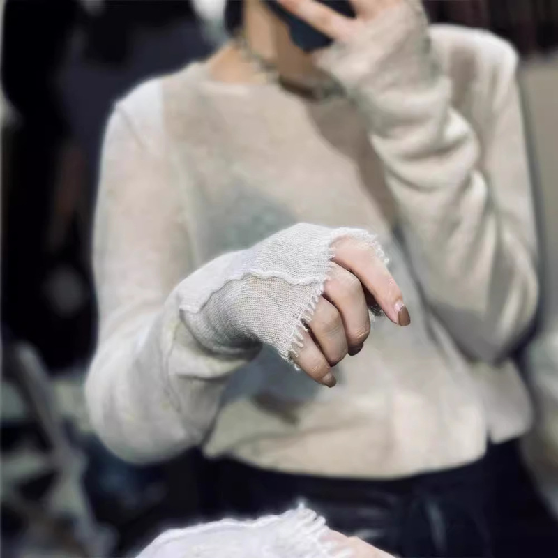 European ultra-fine wool micro-transparent ultra-thin bottoming sweater women's loose cashmere bottoming sweater slimming solid color sweater