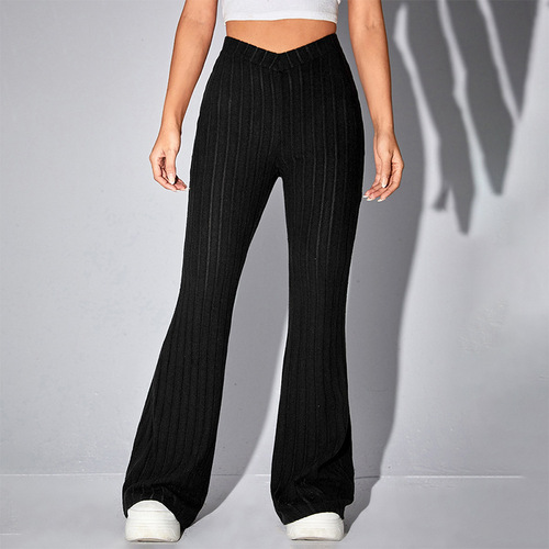 K23PT336 European and American fashion and casual solid color slightly flare high waist trousers women's slim fit and slim  autumn and winter new style