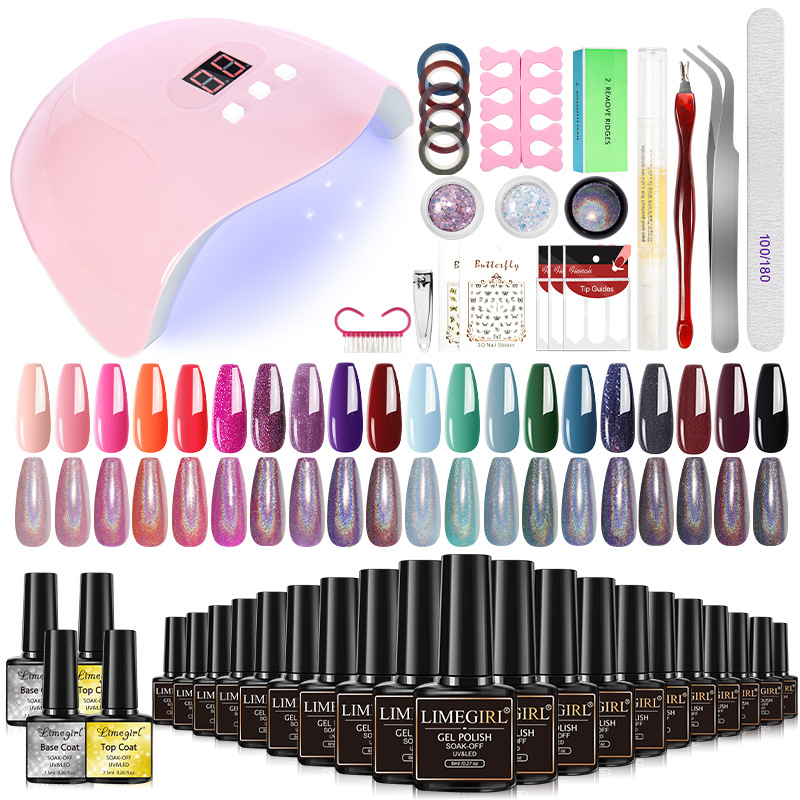 Herramientas de manicure, conjunto completo de herramientas de manicure, máquina de fototerapia, conjunto de pegamento de manicure, polvo láser, conjunto completo de herramientas de manicure, accesorios, suministro en stock