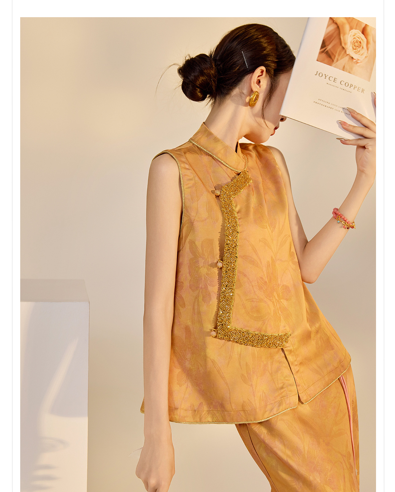 Bộ trang phục hai mảnh phong cách Trung Quốc mới – Áo vest cổ đứng thêu tay kết hợp chân váy đuôi cá — Váy nửa, Áo gilê chi tiết 11