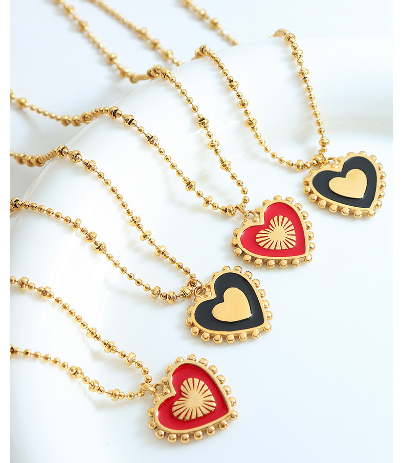 Elegant Heart Shape Titanium Steel Brass Enamel Pendant Necklace