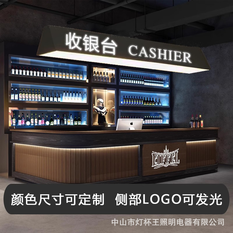 Cajero creativo Lámpara larga acrílica Restaurante Café Tienda de té con leche Lámpara de bar Lámpara de barra de luz de LOGO hueco