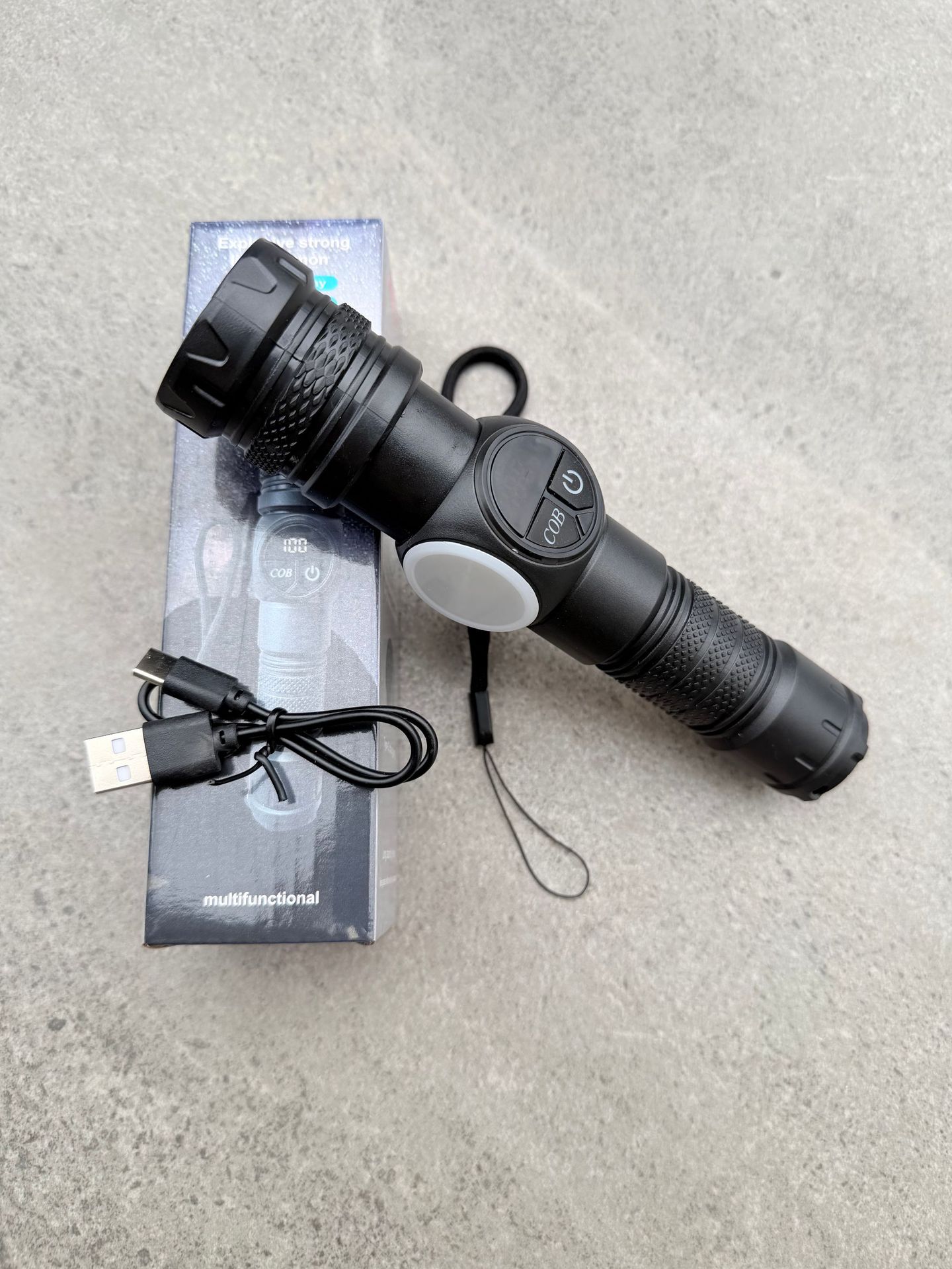 New Magnetic Strong Light Flashlight with Smart Digital Display, White Laser Flashlight, Side Light, Outdoor Emergency Repair Work Light