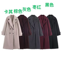 外贸批发欧美2025秋新款宽松柔软西装领双排扣大衣外套3046298