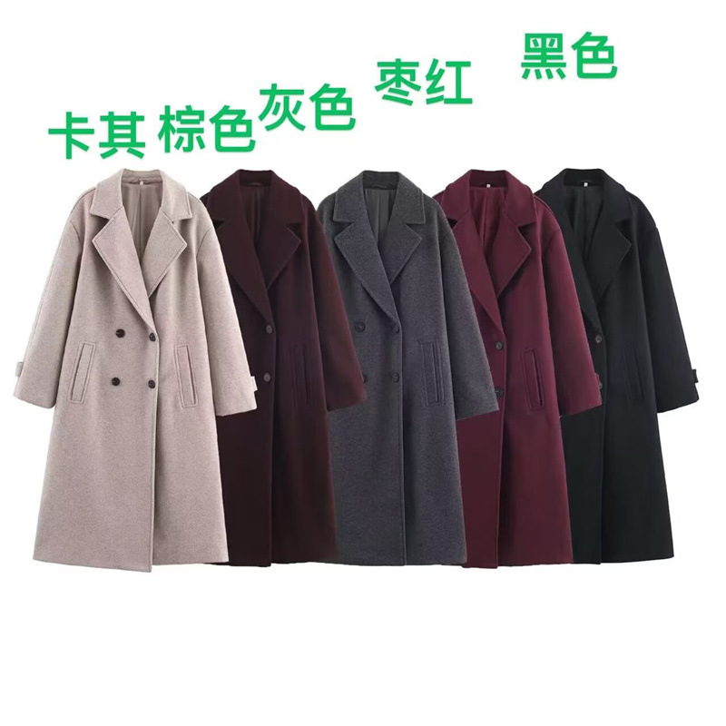 外贸批发欧美2025秋新款宽松柔软西装领双排扣大衣外套3046298