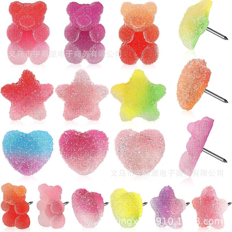 New arrival 48PCs colorful bear push pin star and heart shaped thumb small nail cork board translucent thumb nail New arrival 48PCs colorful bear push pin star and heart shaped thumb small nail cork board translucent thumb nail
