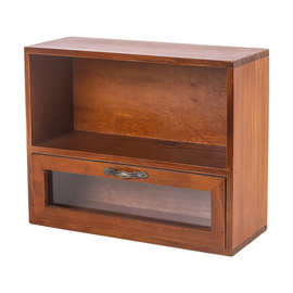 批发ins风复古桌面收纳盒办公室法式复古实木质文具柜抽屉式收纳