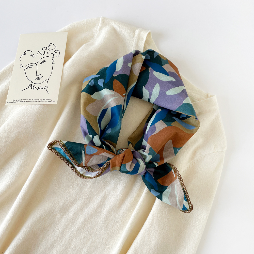 Leopard Print Cotton Square Neck Scarf For Women Lightweight_voghion.com