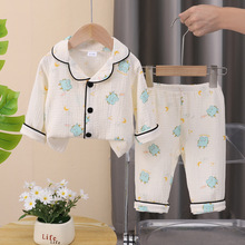 外贸儿童春秋装双层棉纱童装家居服 婴幼儿童睡衣 长袖儿童家居服