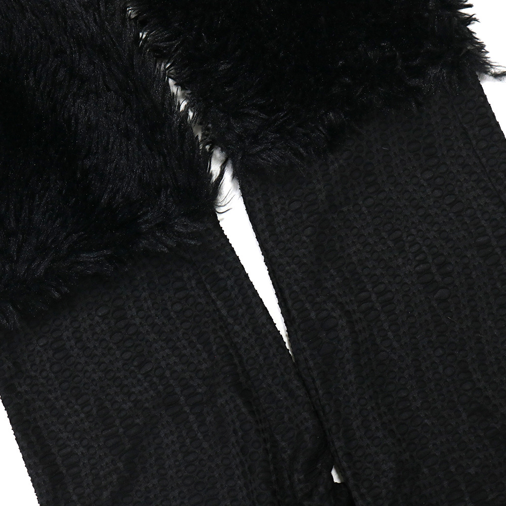 Women Long Sleeved off Shoulder Top Slim Trousers Furry Two Piece Set