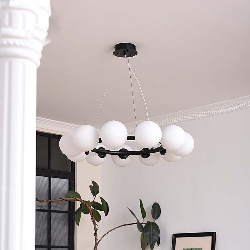 Cross-Border Hot-Selling French Cream Style Magic Bean Snowball Living Room Main Chandelier Mid-Century Style Light Luxury Bedroom Dining Room Low-Level Chandelier