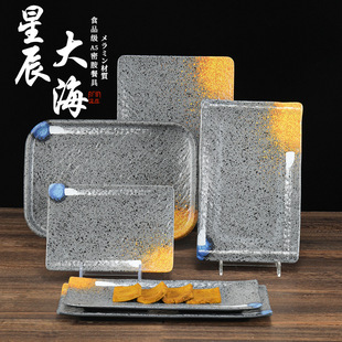 Japanese-style Melamine Plate hot pot dish imitation porcelain rectangular barbecue plate plastic long flat plate sushi plate commercial