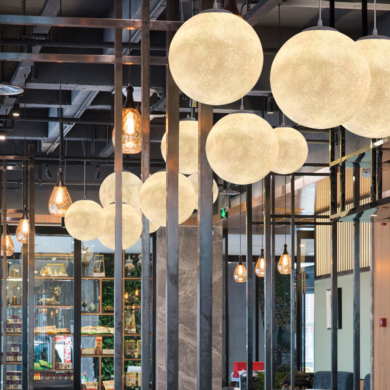 Lámparas de luna planetas grandes arte nórdico dormitorio esfera comedor de luces tiendas creativas bar esférico luna candelabrera