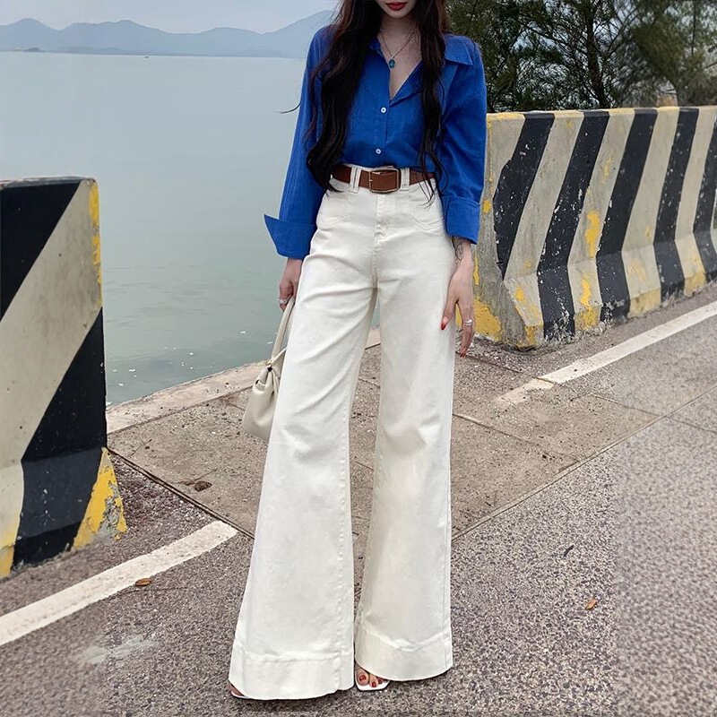 不贴腿腰带垂感喇叭牛仔裤女2025夏季新款高腰显瘦显腿长御姐风|undefined