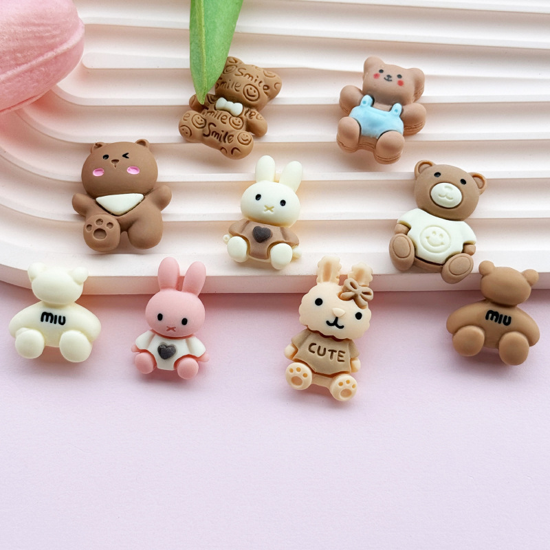 つや消しコーヒー色のクマとウサギシリーズ樹脂 diy ジュエリーアクセサリー携帯電話ケース下駄マウスウォッシュカップパッチ素材|undefined