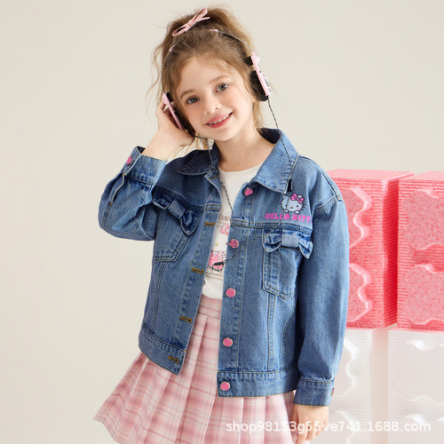 Hello Kitty Girls' Autumn Jacket New Cartoon Little Girls' Denim Jacket