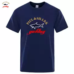 Foreign trade Amazon Wish Europe and America cross-border summer shark print fashion couple pure cotton short sleeved T-shirt men's and women's t-shirt