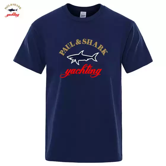 Foreign trade Amazon Wish Europe and America cross-border summer shark print fashion couple pure cotton short sleeved T-shirt men's and women's t-shirt